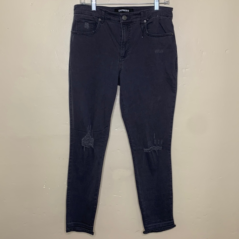 EXPRESS Jeans Gray ANKLE LEGGING HIGH RISE Stretch Distressed BOHO 5 Pocket 8